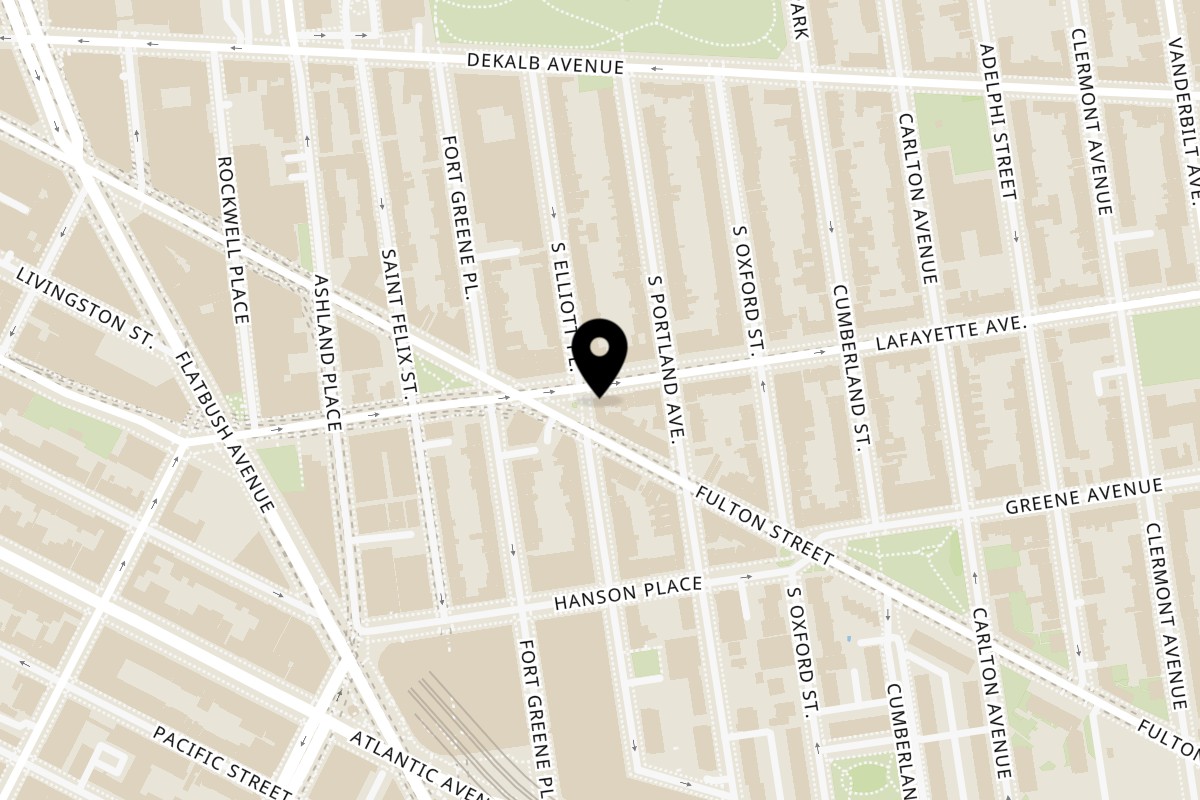 Map showing the location of All Buru Sushi & Rice on 64 Lafayette Ave in Brooklyn